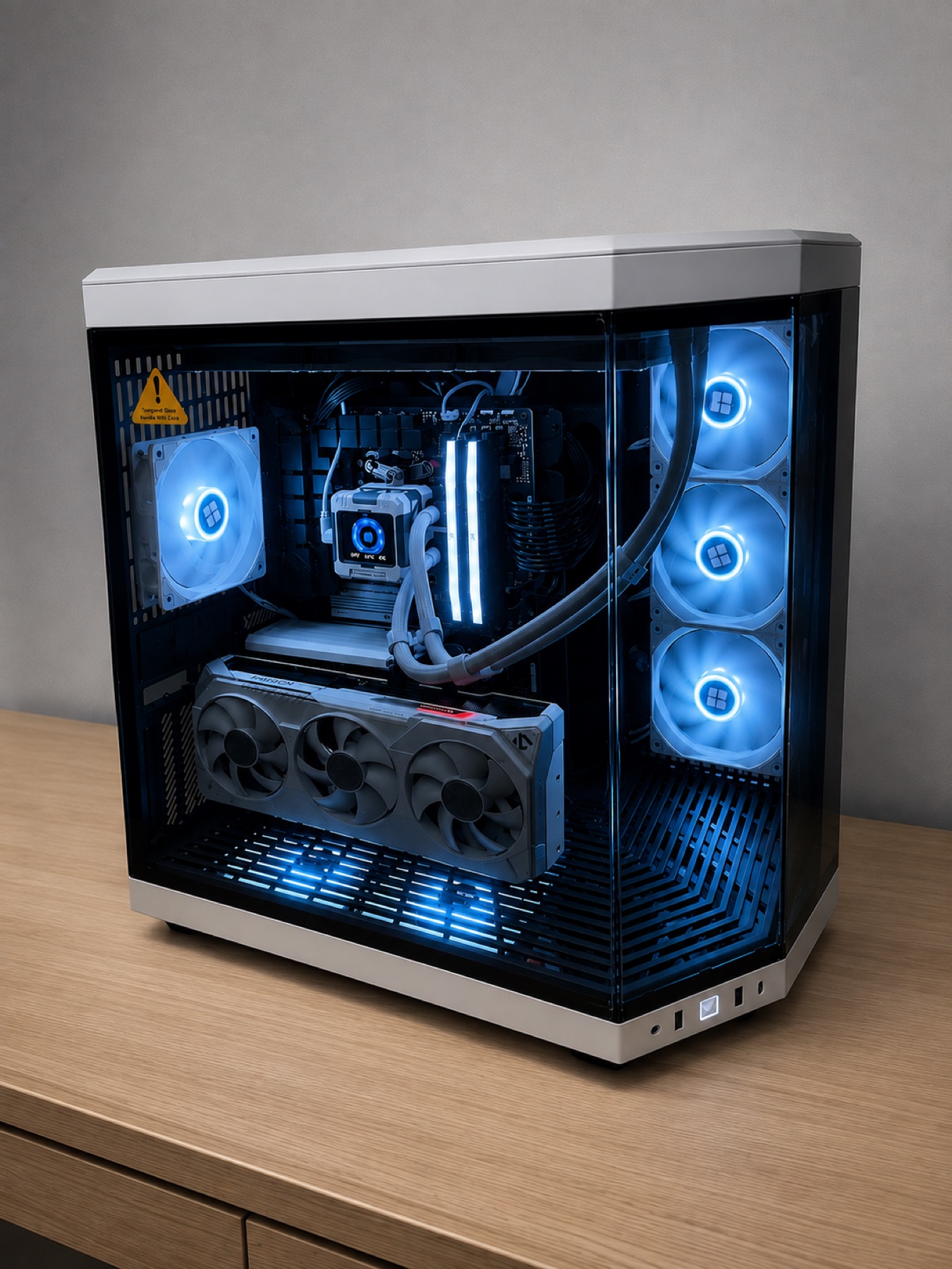 PC sur-mesure pour un gamer avec éclairage bleu