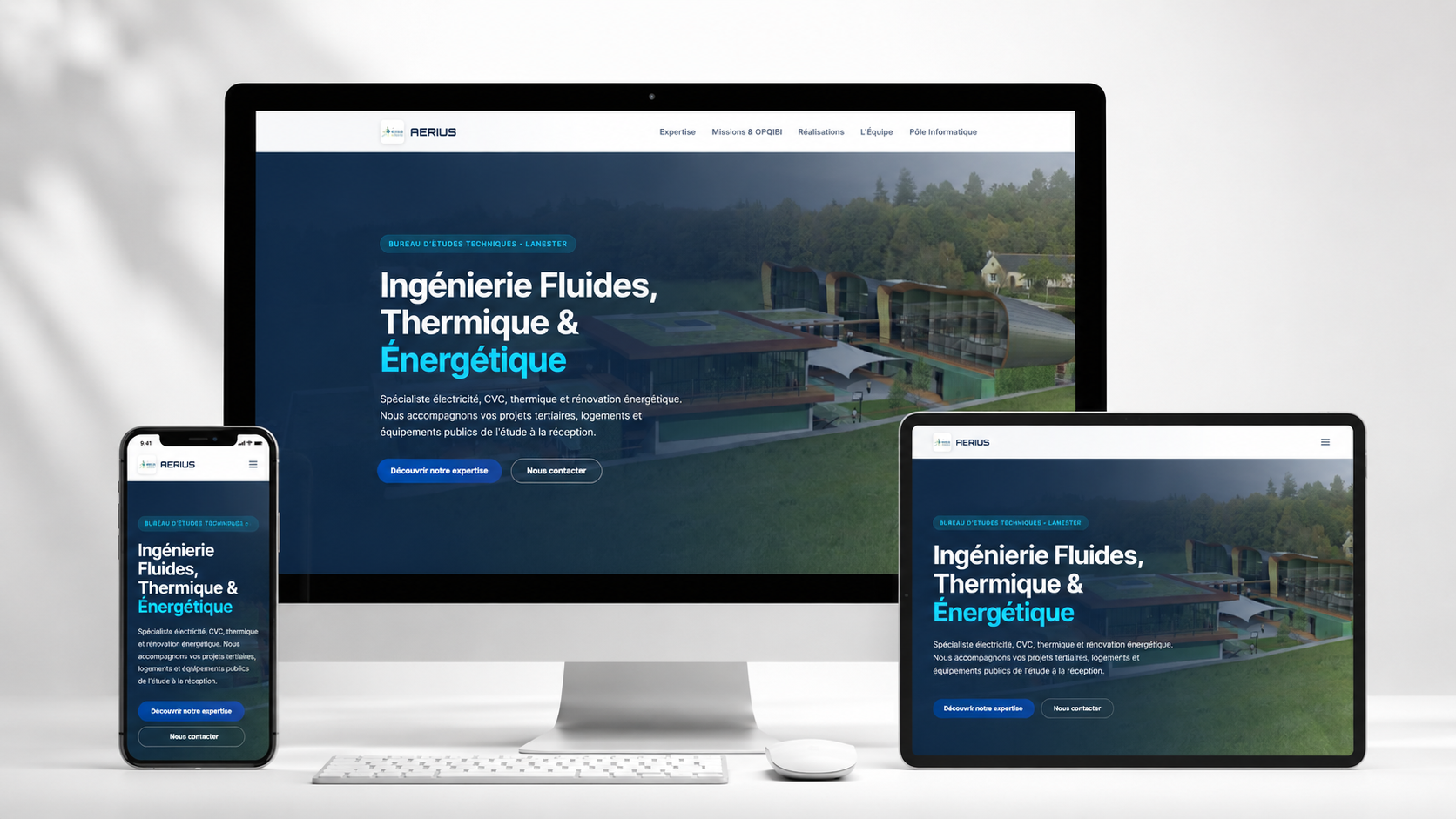 Mockup responsive du site Aerius Ingénierie